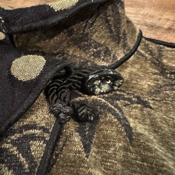 VTG Tzeadle Art to Wear Reversible Brocade Jacket Palm Fronds Pocket Polka Dot - Picture 3 of 9